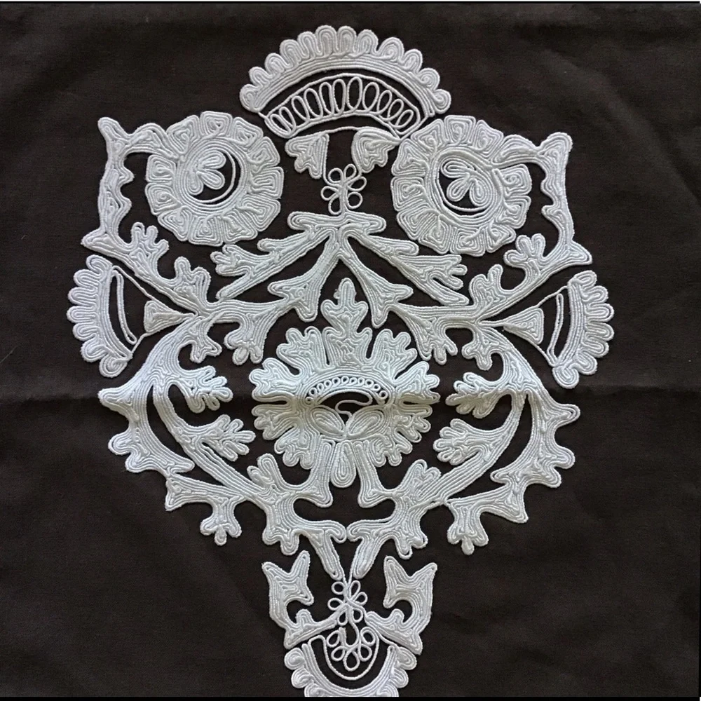 West Elm EUC Pillow Cover Only Embroidered Zipper West Elm Brown And White